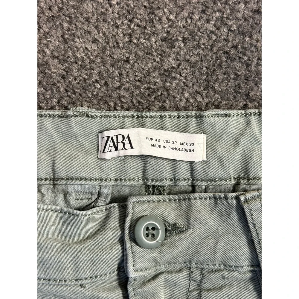 Zara Man Cargo Pants Sage Green Straight Leg Multi Pocket Utility Trousers 32